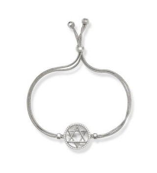 Sterling Silver Italian Double-Strand MOP & CZ Star of David Circle Adjustable Bead Bolo Bracelet - CP128VZN6PN