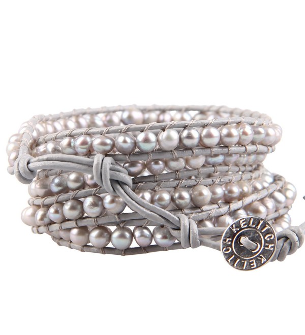 KELITCH Natural Gray Pearl Beaded 5 Wrap Bracelet Handmade Fashion Women Jewelry - CZ12EG0MJVT