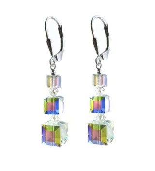 Clear AB- Cube Earrings made with Swarovski Crystal Elements Sterling Silver Lever-Back - CS11TB3DW6N