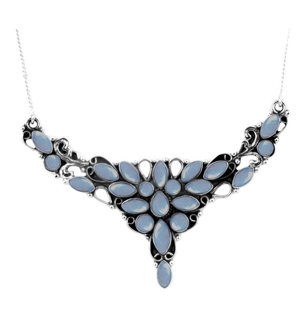 14.45ctw- 4x8mm Marquise Genuine & Created Gemstone & 925 Silver Plated Necklace - Chalcedony - CE186833A0K