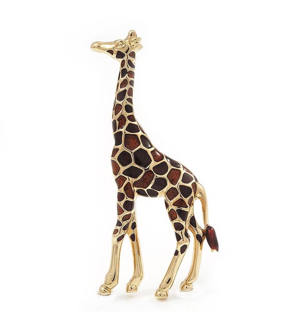 Brown Enamel 'Giraffe' Brooch In Gold Plated Metal - 50mm L - CW1171PPXC9