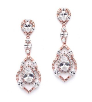 Mariell Gorgeous 14K Rose Gold Plated CZ Chandelier Dangle Wedding Earrings - Blush Bridal & Prom Jewelry - CV12JV6S5EN