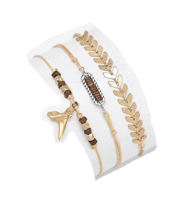 Fettero Bracelet Set of 3 Women Vintage Stretch Strand Handmade Chain Dainty Gold - Arrow - C1185OAUML9