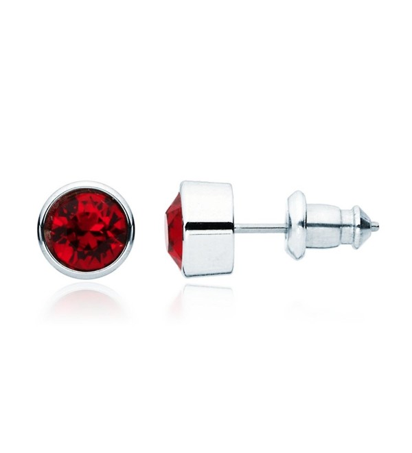 MYJS Harley Rhodium Plated Stud Earrings with Ruby Red Swarovski Crystals - CR1230B04TT