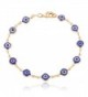 Gold Overlay with Navy Blue Mini Evil Eye Style 7.5 Inch Clasp Bracelet (T-326) - CC11E5CUCCR