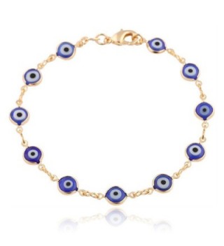 Gold Overlay with Navy Blue Mini Evil Eye Style 7.5 Inch Clasp Bracelet (T-326) - CC11E5CUCCR