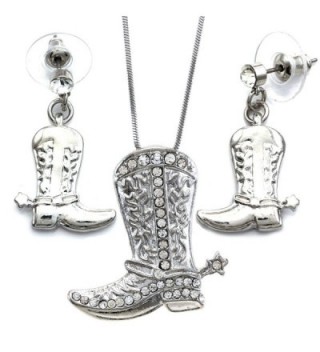 SoulBreezeCollection Lucky Western Cowboy Cowgirl Boots Necklace Pendant Charm & Earrings 2-piece Set - Clear - CK110U9BSOF