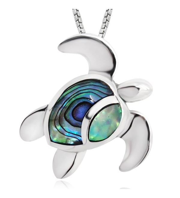 925 Sterling Silver Abalone Shell Sea Turtle Pendant Necklace for Women- 18" - CJ121RF3ZZF