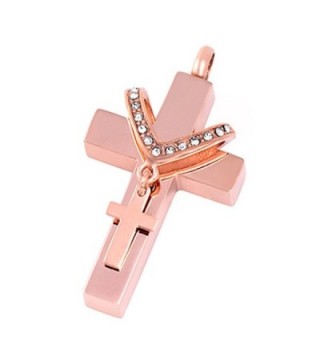 Double Cross Cremation Urn Neckalce Memorial Ashes Keepsake Pendant Funeral Locket with ENGRAVING - rose gold - C717YQOOE0S