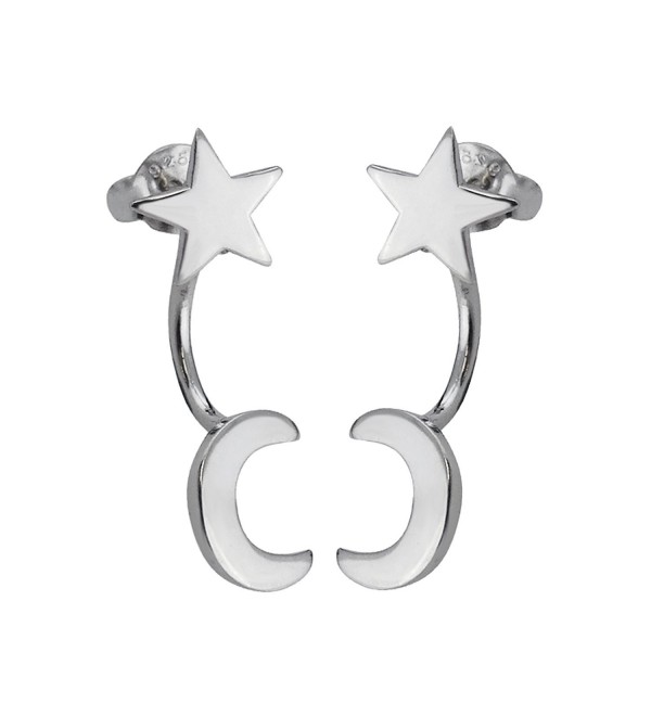 Sterling Silver Star and Moon Ear Jacket Earrings - CE185YLCSSH