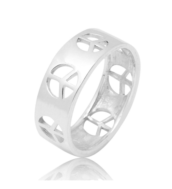 925 Sterling Silver Cut Open Peace Sign Symbol Polished Finish Unisex Band Ring Size 6- 7- 8 - CR12N1GYH23