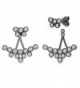 Sterling Silver Front Back 2 in 1 Cubic Zirconia Cluster Earring and Ear Jacket Cuff Set - CL12CLBVG9B