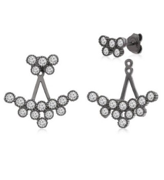 Sterling Silver Front Back 2 in 1 Cubic Zirconia Cluster Earring and Ear Jacket Cuff Set - CL12CLBVG9B