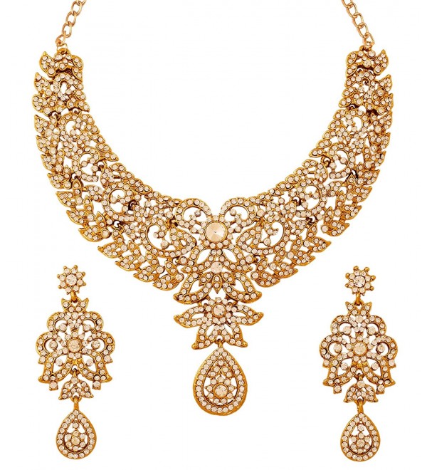 Touchstone Women's Antique Toned Bridal Earring and Necklace Set - Gold - CB12L5AXP51