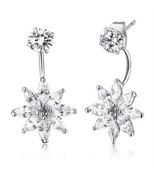 Mytys Double Sided Front Back Stud Flower Cubic Zirconia Dangle or Silver Stud Earrings - C8125DTAWVF