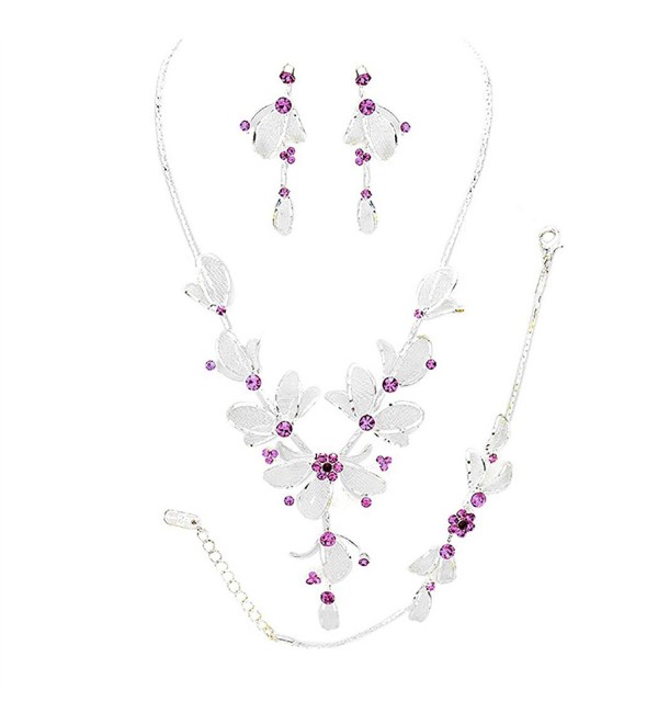 Rosemarie Collections Women's Floral Statement Necklace Bracelet Earring Set - Purple - CQ18C0HKIGA