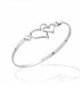 925 Sterling Silver Thin Line Double Hearts Symbol of Love Bangle Bracelet- Hook Closure Jewelry - C911RJUOXZT