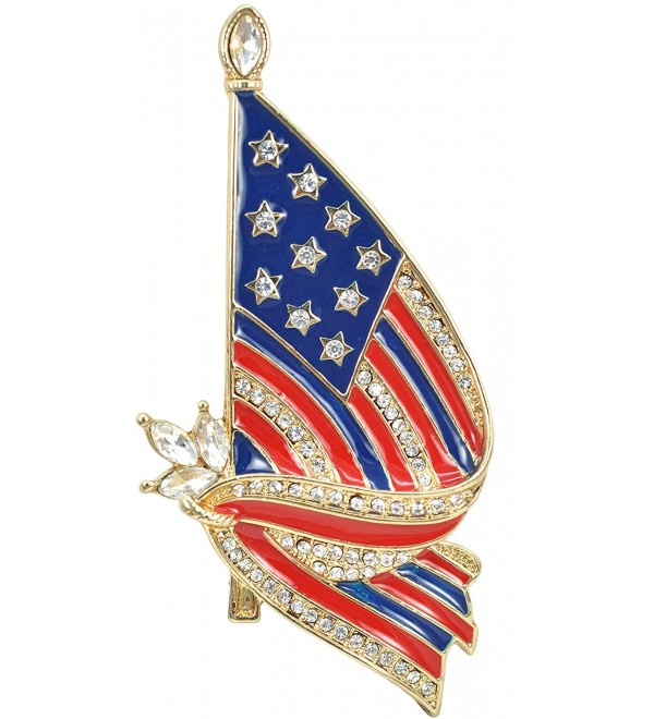 Gyn&Joy Gold Tone Crystal American Flag Brooch Pin USA Patriotic Jewelry BZ026 - CX17AZ5QUMQ