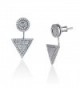 Platinum Plated 925 Sterling Silver Round Cubic Zirconia Round Disc Triangle Pave Earring Jackets - CS182XCK43N