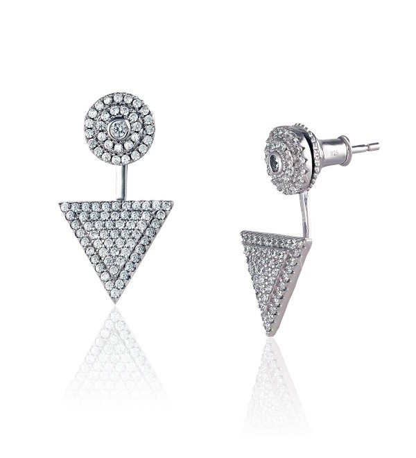 Platinum Plated 925 Sterling Silver Round Cubic Zirconia Round Disc Triangle Pave Earring Jackets - CS182XCK43N