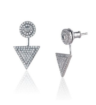 Platinum Plated 925 Sterling Silver Round Cubic Zirconia Round Disc Triangle Pave Earring Jackets - CS182XCK43N