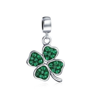 Bling Jewelry 925 Silver Green Crystal Shamrock 4 Leaf Clover Dangle Bead Charm - CF1194VNVNV