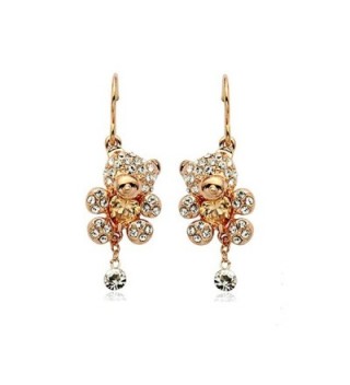 Gold Plated Teddy Bear with Heart Shaped Golden Brown Swarovski Elements Crystal Dangle Earrings Fashion Jewelry - C9124KLJ9O9