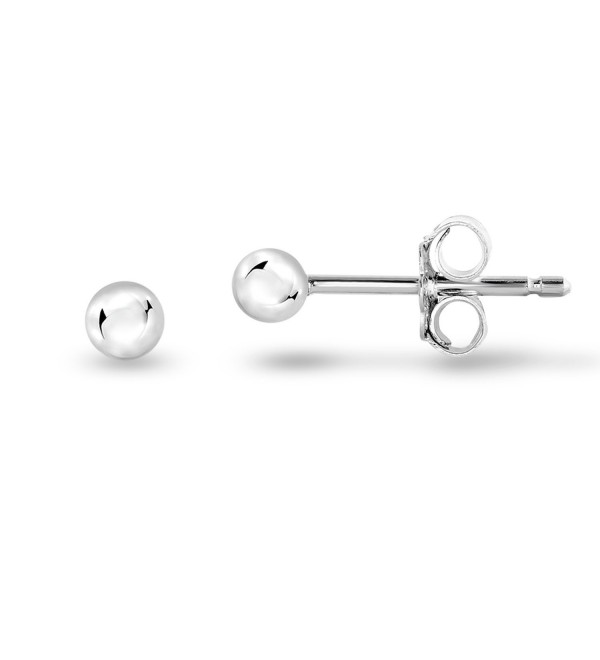 Rhodium Plated Sterling Silver Plain and Smooth Round Bead Ball-Shape Stud Earrings - CZ122F0VGL1