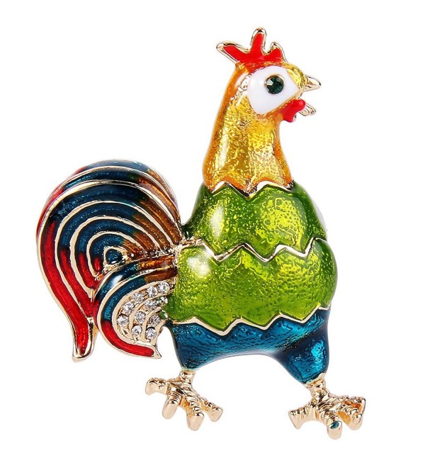 EVER FAITH Women's Crystal Multicolor Enamel Lovely Rooster Animal Brooch Pin Clear Gold-Tone - CG12H27RQYD