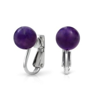 Bling Jewelry Dyed Amethyst Ball Sterling Silver Clip On Earrings - CG11ECFTEVR
