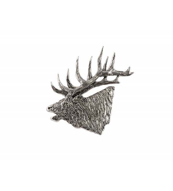 Creative Pewter Designs- Pewter Elk Head Bugling Large Handcrafted Lapel Pin Brooch- M001 - CK122XIL287