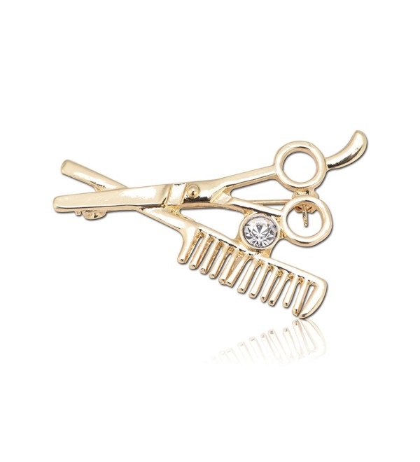 SJ SHI JUN Hairdresser Scissors and Comb Pin Brooch Women Girls Kids Scarf Hats Jewelry - gold - CA1896EU9XE