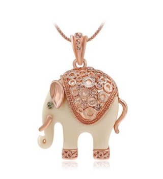 Kemstone Sexy Rose Gold Tone Ivory Elephant Pendant Necklace Women Jewelry- 15"+1.77" Extender - C712HLRIZ1R