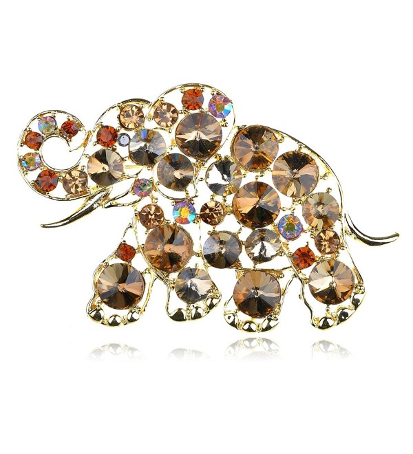 Alilang Golden Tone Brown Rhinestones Animal Baby Elephant Trunk Brooch Pin - Multicolor - CI117MBCG0J