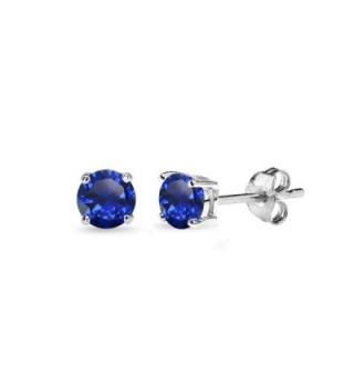 Sterling Silver Created Blue Sapphire Round-Cut Solitaire Stud Earrings- All Sizes - 4mm - Silver - CN12J35SAAJ