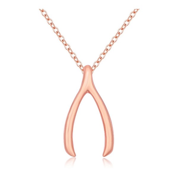 SENFAI Wishbone Charm Pendant Necklace 18" Rose Gold Plated - CK18569KRAY