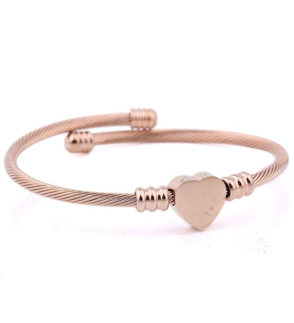 VQYSKO 3 Colors Jewelry Women's Stainless Steel Twisted Cable Wire Heart Charm Bracelet Bangle - CF17Y0GGZQL