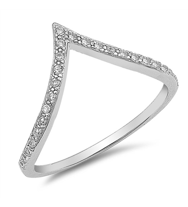 White CZ High Point V Shape Chevron Ring New 925 Sterling Silver Band Sizes 4-10 - CK182I2L6Q7