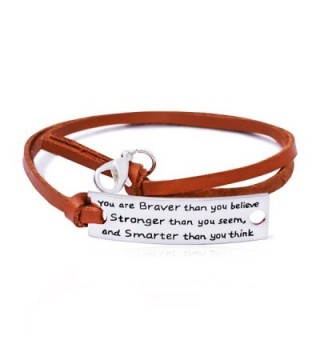 Resizable Leather Bracelet - You're Braver Stronger Smarter than you believe Inspiration Bangle Gift - CL17YRLNZ77