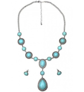 Necklace and Earring Set - Teardrop- Turquoise Magnesite - CB187C7QW82