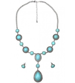 Necklace and Earring Set - Teardrop- Turquoise Magnesite - CB187C7QW82