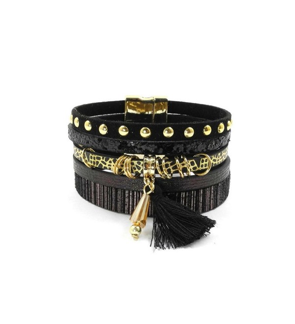 Black Boho Chic Women Girl Charm Wrap Bracelet - CZ185T9DIH0