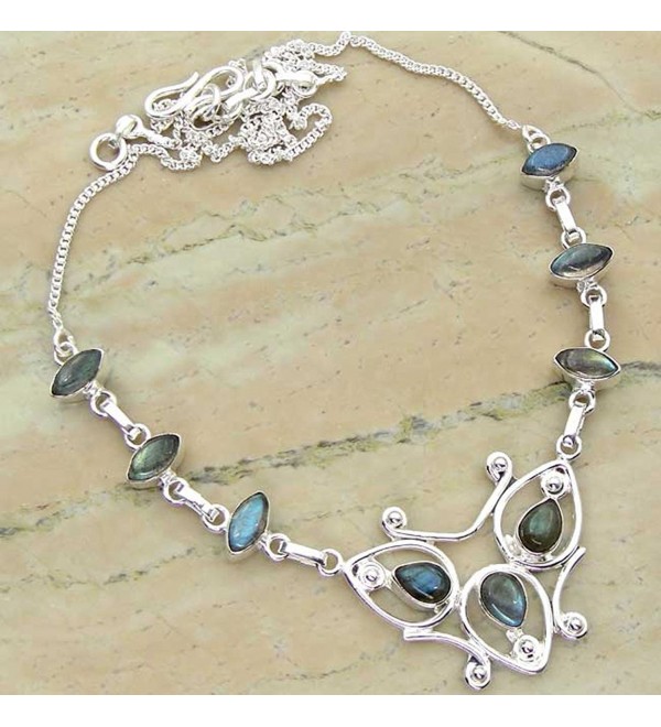 6.72ctw Genuine Labradorite .925 Sterling Silver Overlay Handmade Necklace Jewelry - CE11XEBLP53