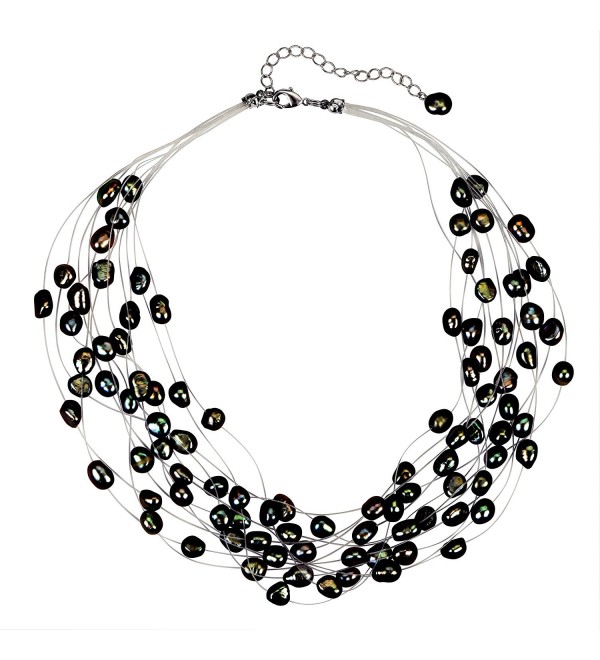 Regalia Multi Strand Baroque Black Freshwater Cultured Pearl Floating Necklace - CD1833Q7KKI