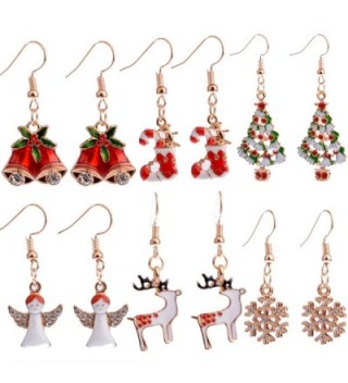 6 Pairs Christmas Dangle Earrings for Women Girls Christmas Tree Stockings Angel Deer Snowflake Bells - CA12NH7CWDK