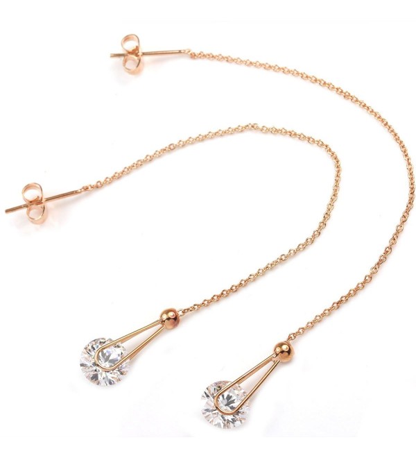 FC JORY 18K White & Rose Gold GP Drop Threader Earrings Long Dangle Cubic Zirconia - ROSE GOLD - CE128JL6MPP