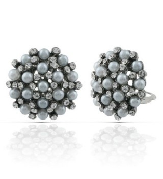 JanKuo Jewelry Black Rhodium Plated Vintage Style Simulated Pearls with Crystal Stones Clip On Earrings - CC12BC3YN85