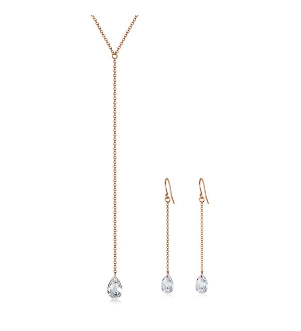 Lariat Y Necklace with CZ Droplet | Dangle Earrings | Rhodium or 14K Gold over 925 Sterling Silver - C9183KGTEXQ