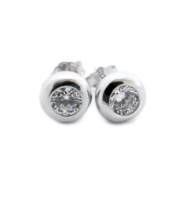Solid Sterling Silver Rhodium Plated Bezel Set Cubic Zirconia Stud Earrings - C611ZG95QT7