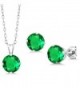 3.66 Ct Round 7mm Green Nano Emerald 925 Silver Stud Pendant Earrings Set - CZ11LSIIVFL